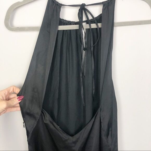 & OTHER STORIES | Black Gathered Halter Satin Look Midi Dress Women’s Size 8 - Picture 8 of 10